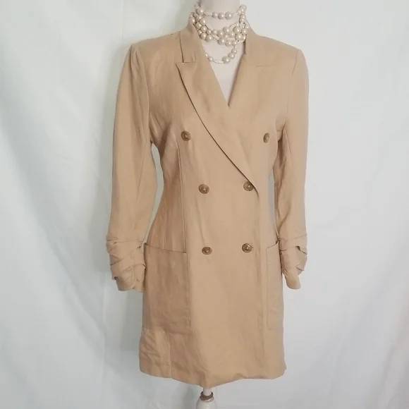 LINEN Blend ASTR Verona Blazer Dress Style # ADR95272 tan double breasted Sz: M - Picture 2 of 15